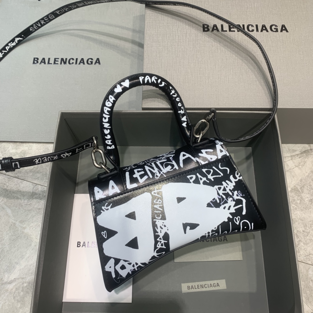 Balenciaga Hourglass XS Handbag Graffiti Shoulder Bag Black